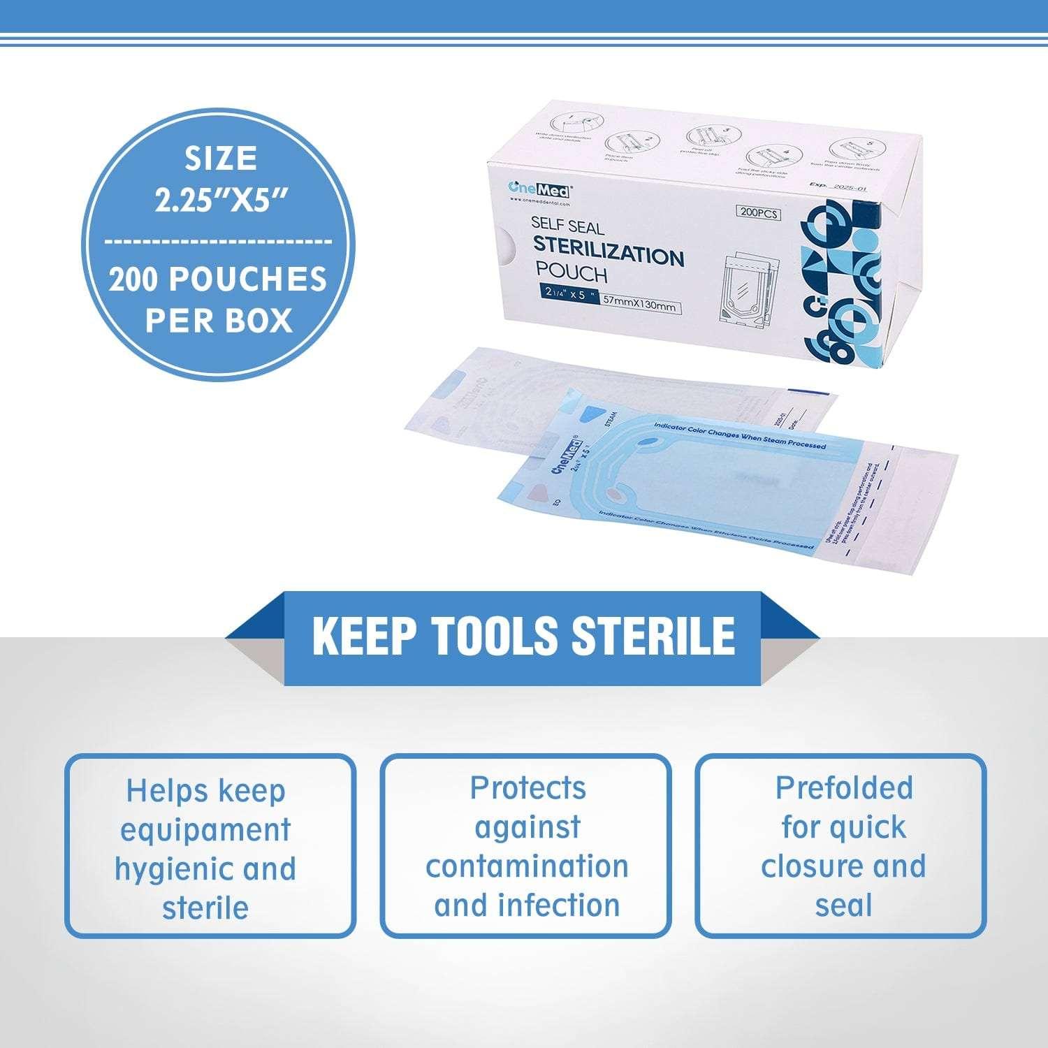 OneMed Dental Self-Sealing Sterilization Pouches 2.25x5 inch 200/Box - OneMed Dental OneMed Dental Self-Sealing Sterilization Pouches 2.25x5 inch 200/Box - OneMed Dental