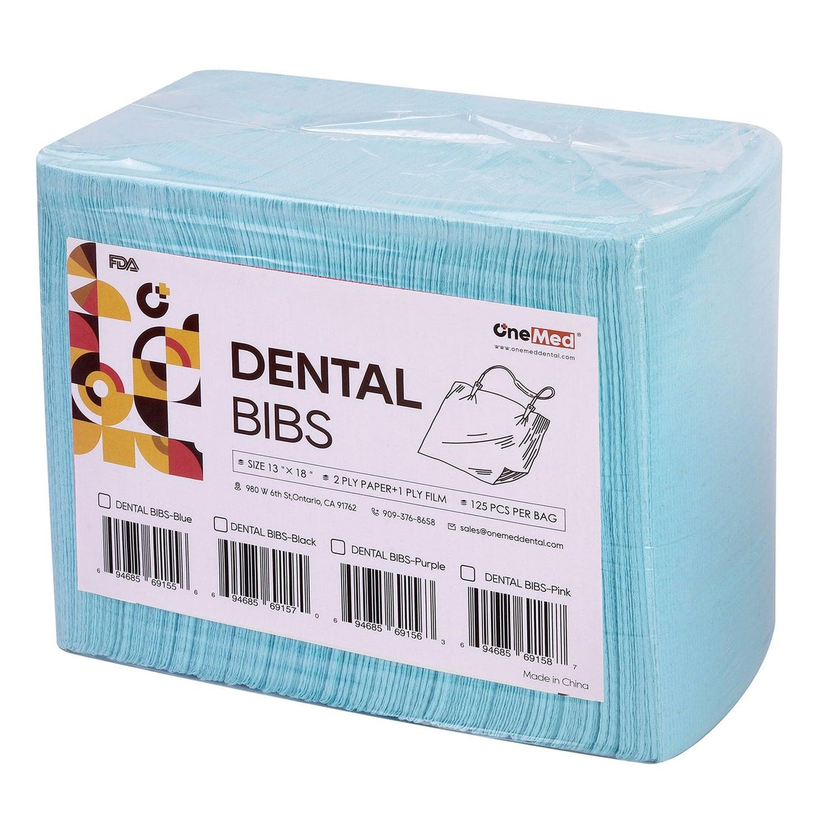 OneMed Blue Dental Paper Bibs 3-Ply 13"x18" 125pcs/bag - OneMed Dental