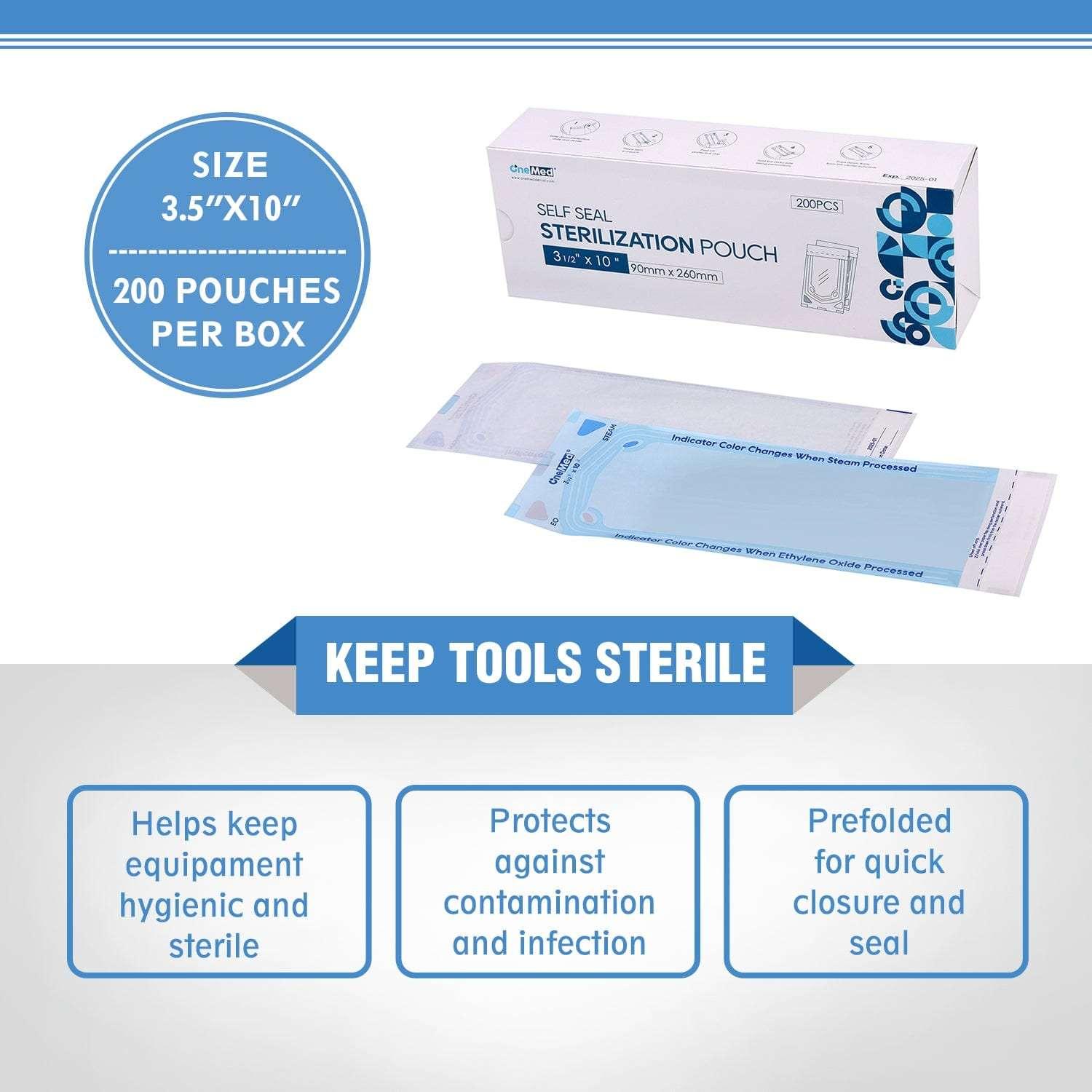 OneMed Dental Self-Sealing Sterilization Pouches 3.5x10 inch 200/Box - OneMed Dental