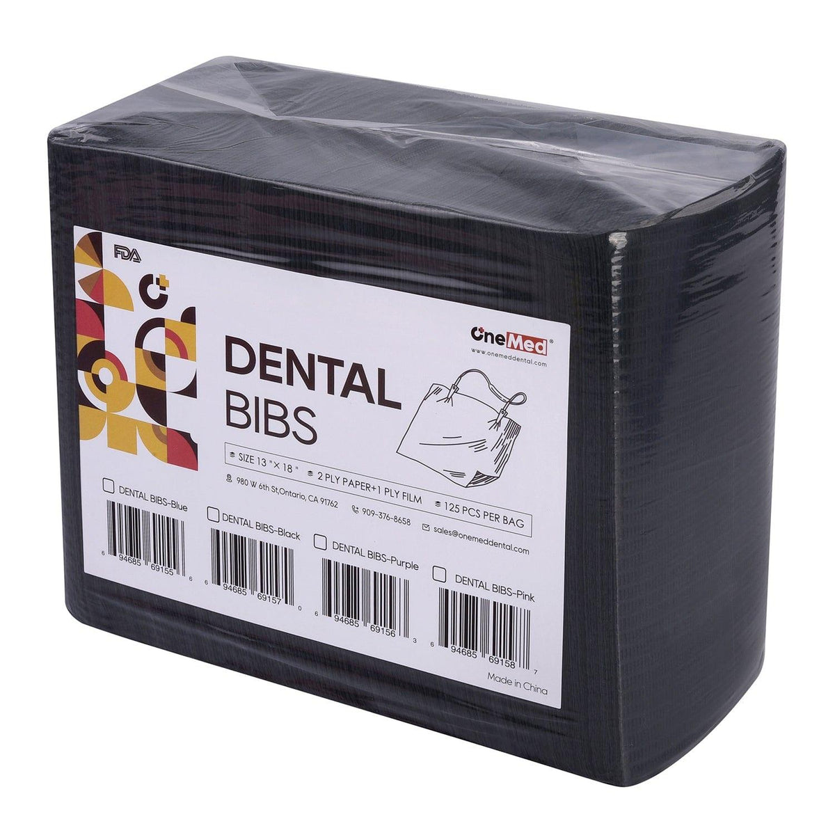 OneMed Black Dental Paper Bibs 3-Ply 13"x18" 125pcs/bag - OneMed Dental