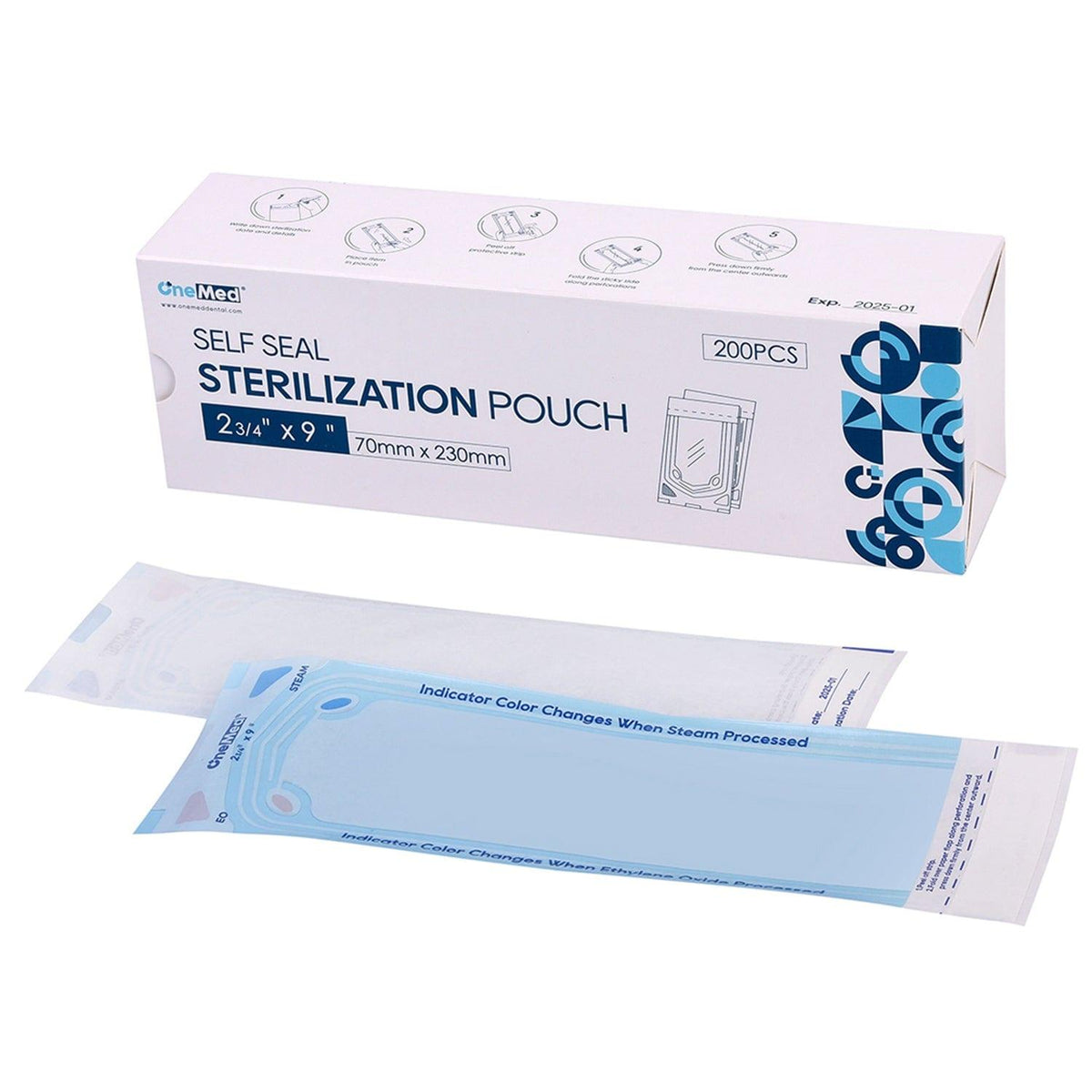 OneMed Dental Self-Sealing Sterilization Pouches 2.75x9 inch 200/Box - OneMed Dental