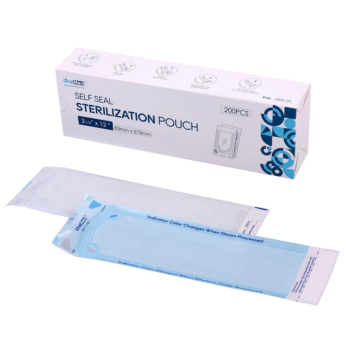 OneMed Dental Self-Sealing Sterilization Pouches 3.25x12 inch 200/Box - OneMed Dental